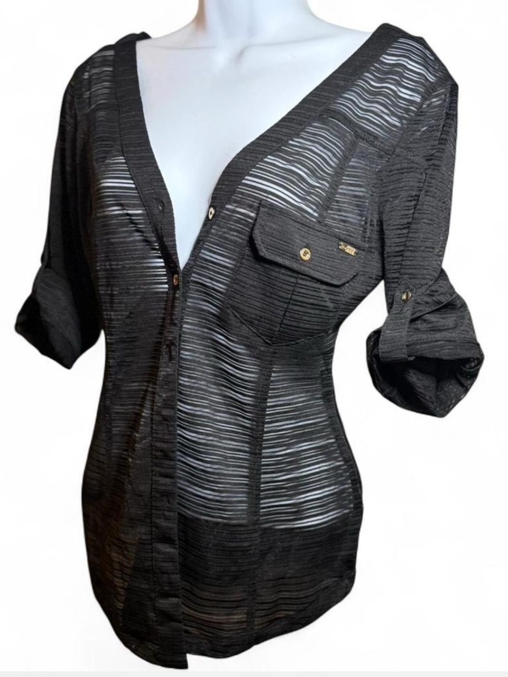 Babe y2k Sheer Black Button-Front Women's Top